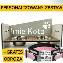 Stojak z miskami dla KOTA GRATIS PERSONALIZACJA + OBROŻA