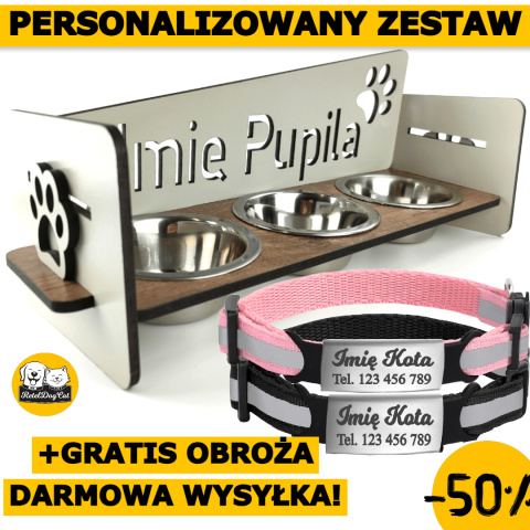 Stojak z miskami dla PSA / KOTA GRATIS PERSONALIZACJA